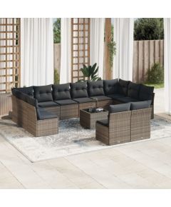 vidaXL 13-częściowy zestaw mebli ogrodowych z poduszkami, szary, polirattan Dārza mēbeļu komplekti