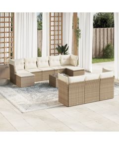 vidaXL 11-częściowy zestaw mebli ogrodowych z poduszkami, beżowy, polirattan Dārza mēbeļu komplekti