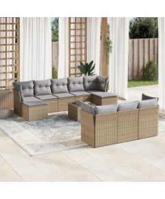 vidaXL 11-częściowy zestaw mebli ogrodowych z poduszkami, beżowy, polirattan Dārza mēbeļu komplekti