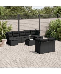 vidaXL 10-częściowy zestaw wypoczynkowy do ogrodu, poduszki czarny rattan PE Dārza mēbeļu komplekti