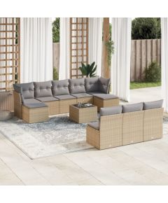 vidaXL 11-częsciowy zestaw mebli ogrodowych z poduszkami, beżowy, polirattan Dārza mēbeļu komplekti