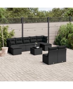 vidaXL 10-częściowy zestaw wypoczynkowy do ogrodu, poduszki czarny rattan PE Dārza mēbeļu komplekti