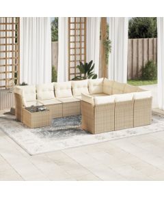 vidaXL 11-częściowy zestaw mebli ogrodowych z poduszkami, beżowy, polirattan Dārza mēbeļu komplekti