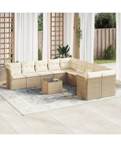 vidaXL 11-częściowy zestaw mebli ogrodowych z poduszkami, beżowy, polirattan Dārza mēbeļu komplekti