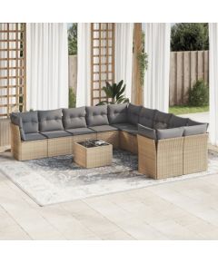 vidaXL 11-częściowy zestaw mebli ogrodowych z poduszkami, beżowy, polirattan Dārza mēbeļu komplekti