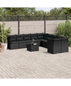 vidaXL 11-częściowy zestaw wypoczynkowy do ogrodu, poduszki czarny rattan PE Dārza mēbeļu komplekti