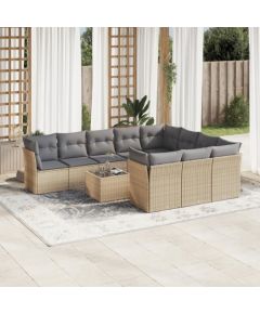 vidaXL 11-częściowy zestaw mebli ogrodowych z poduszkami, beżowy, polirattan Dārza mēbeļu komplekti