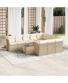 vidaXL 11-częściowy zestaw mebli ogrodowych z poduszkami, beżowy, polirattan Dārza mēbeļu komplekti