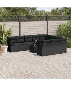 vidaXL 11-częściowy zestaw wypoczynkowy do ogrodu, poduszki czarny rattan PE Dārza mēbeļu komplekti