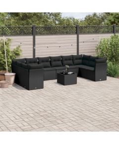 vidaXL 11-częściowy zestaw wypoczynkowy do ogrodu, poduszki czarny rattan PE Dārza mēbeļu komplekti