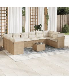 vidaXL 11-częściowy zestaw mebli ogrodowych z poduszkami, beżowy, polirattan Dārza mēbeļu komplekti
