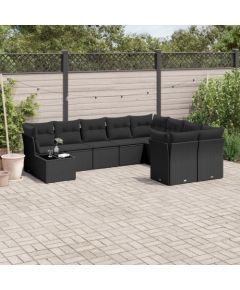 vidaXL 10-częściowy zestaw wypoczynkowy do ogrodu, poduszki czarny rattan PE Dārza mēbeļu komplekti