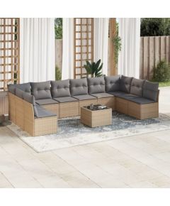 vidaXL 11-częściowy zestaw mebli ogrodowych z poduszkami, beżowy, polirattan Dārza mēbeļu komplekti