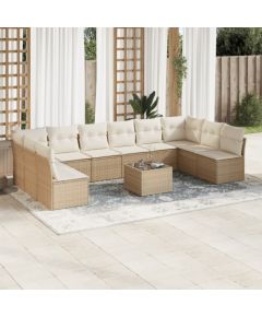 vidaXL 11-częsciowy zestaw mebli ogrodowych z poduszkami, beżowy, polirattan Dārza mēbeļu komplekti