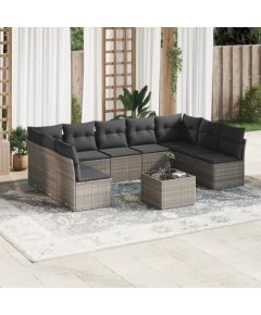 vidaXL 10-częściowy zestaw wypoczynkowy do ogrodu, z poduszkami, szary Dārza mēbeļu komplekti