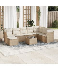vidaXL 9-częściowy zestaw mebli ogrodowych z poduszkami, beżowy, polirattan Dārza mēbeļu komplekti