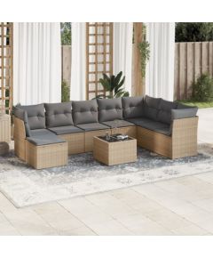 vidaXL 9-częściowy zestaw mebli ogrodowych z poduszkami, beżowy, polirattan Dārza mēbeļu komplekti
