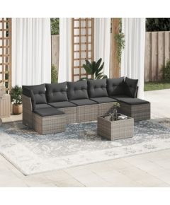 vidaXL 8-częściowy zestaw mebli ogrodowych z poduszkami, szary, polirattan Dārza mēbeļu komplekti