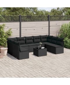 vidaXL 10-częściowy zestaw wypoczynkowy do ogrodu, poduszki czarny rattan PE Dārza mēbeļu komplekti