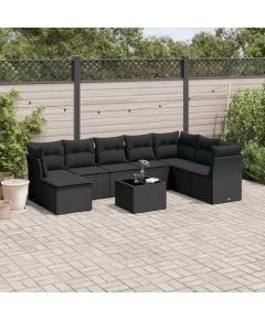 vidaXL 9-częściowy zestaw wypoczynkowy do ogrodu, z poduszkami, czarny Dārza mēbeļu komplekti