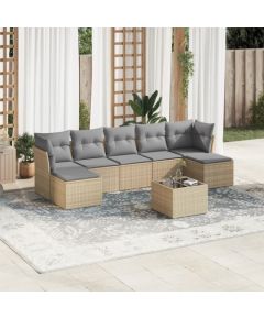 vidaXL 8-częściowy zestaw mebli ogrodowych z poduszkami, beżowy, polirattan Dārza mēbeļu komplekti