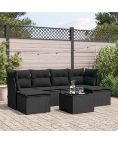 vidaXL 7-częściowy zestaw wypoczynkowy do ogrodu, z poduszkami, czarny Dārza mēbeļu komplekti