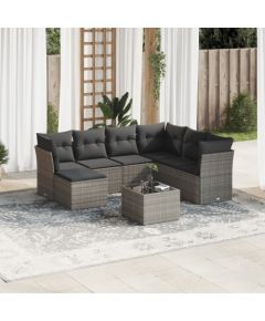 vidaXL 8-częściowy zestaw mebli ogrodowych z poduszkami, szary, polirattan Dārza mēbeļu komplekti