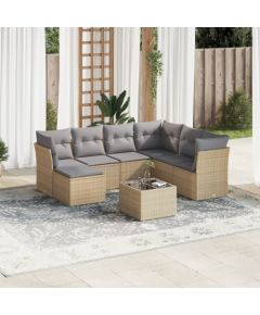 vidaXL 8-częściowy zestaw mebli ogrodowych z poduszkami, beżowy, polirattan Dārza mēbeļu komplekti