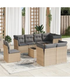vidaXL 9-częściowy zestaw mebli ogrodowych z poduszkami, beżowy, polirattan Dārza mēbeļu komplekti