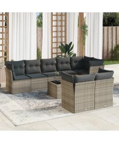 vidaXL 9-częściowy zestaw mebli ogrodowych z poduszkami, szary, polirattan Dārza mēbeļu komplekti