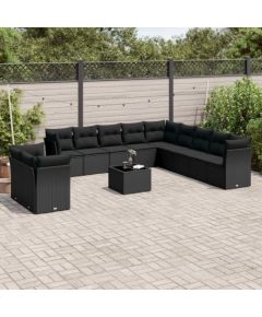 vidaXL 12-częściowy zestaw mebli do ogrodu, z poduszkami, czarny, polirattan Dārza mēbeļu komplekti