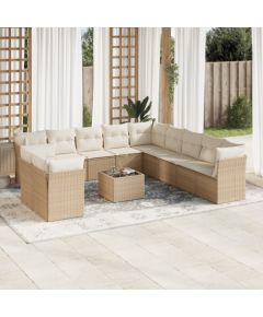 vidaXL 12-częściowy zestaw mebli ogrodowych z poduszkami, beżowy, polirattan Dārza mēbeļu komplekti