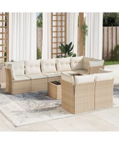 vidaXL 9-częsciowy zestaw mebli ogrodowych z poduszkami, beżowy, polirattan Dārza mēbeļu komplekti