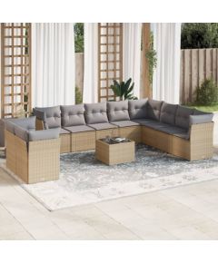 vidaXL 11-częściowy zestaw mebli ogrodowych z poduszkami, beżowy, polirattan Dārza mēbeļu komplekti