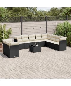 vidaXL 11-częściowy zestaw wypoczynkowy do ogrodu, poduszki czarny rattan PE Dārza mēbeļu komplekti