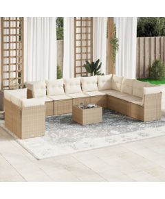 vidaXL 11-częściowy zestaw mebli ogrodowych z poduszkami, beżowy, polirattan Dārza mēbeļu komplekti