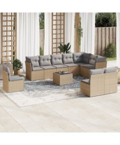 vidaXL 11-częściowy zestaw mebli ogrodowych z poduszkami, beżowy, polirattan Dārza mēbeļu komplekti