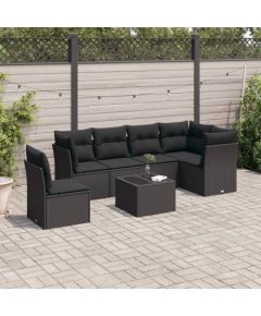 vidaXL 7-częściowy zestaw wypoczynkowy do ogrodu, z poduszkami, czarny Dārza mēbeļu komplekti