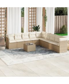 vidaXL 10-częsciowy zestaw mebli ogrodowych z poduszkami, beżowy, polirattan Dārza mēbeļu komplekti