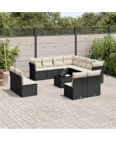 vidaXL 12-częściowy zestaw mebli do ogrodu, z poduszkami, czarny, polirattan Dārza mēbeļu komplekti