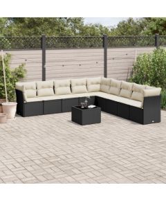 vidaXL 10-częściowy zestaw wypoczynkowy do ogrodu, poduszki czarny rattan PE Dārza mēbeļu komplekti