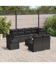 vidaXL 9-częściowy zestaw wypoczynkowy do ogrodu, z poduszkami, czarny Dārza mēbeļu komplekti