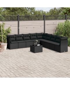 vidaXL 10-częściowy zestaw wypoczynkowy do ogrodu, poduszki czarny rattan PE Dārza mēbeļu komplekti