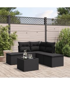 vidaXL 6-częściowy zestaw mebli ogrodowych z poduszkami, czarny polirattan Dārza mēbeļu komplekti