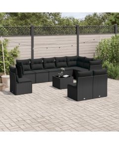 vidaXL 11-częściowy zestaw wypoczynkowy do ogrodu, poduszki czarny rattan PE Dārza mēbeļu komplekti