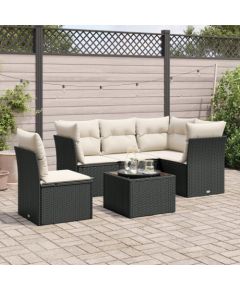 vidaXL 6-częściowy zestaw mebli ogrodowych z poduszkami, czarny polirattan Dārza mēbeļu komplekti