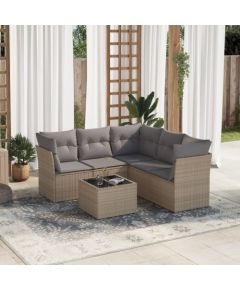 vidaXL 6-częściowy zestaw mebli ogrodowych z poduszkami, beżowy, polirattan Dārza mēbeļu komplekti