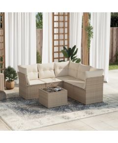 vidaXL 6-częściowy zestaw mebli ogrodowych z poduszkami, beżowy, polirattan Dārza mēbeļu komplekti