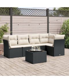 vidaXL 6-częściowy zestaw mebli ogrodowych z poduszkami, czarny polirattan Dārza mēbeļu komplekti