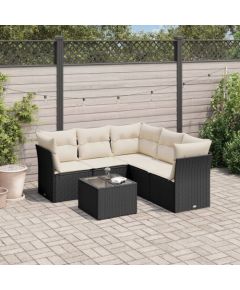 vidaXL 6-częściowy zestaw mebli ogrodowych z poduszkami, czarny polirattan Dārza mēbeļu komplekti